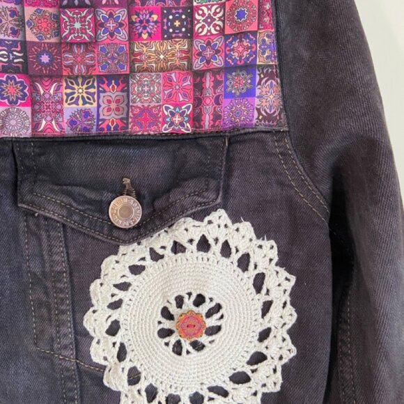 One-of-a-Kind Upcycled Faded Black Jean Jacket – Size Small - Picture 10 of 15